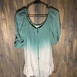 Umgee Tie Dye Teal White Blouse sz M